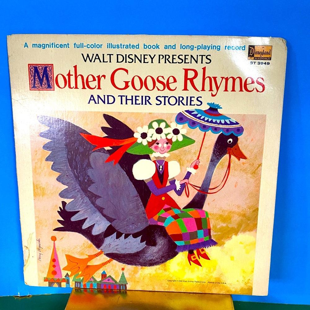 Walt Disney 1969 Mother Goose Rhymes And Their Stories Vinyl Record & Book 12”
